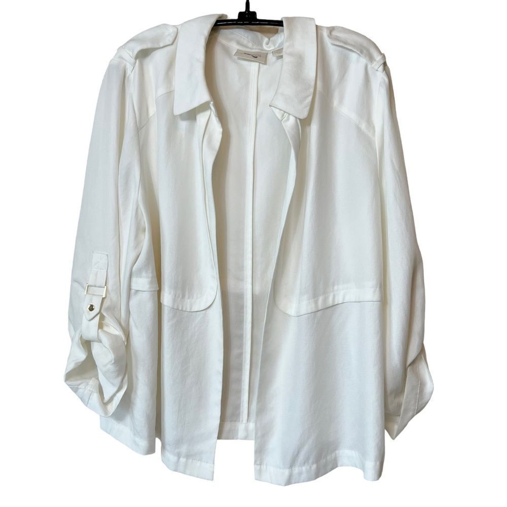 Chico's White Open-Front Lightweight Trench Jacket